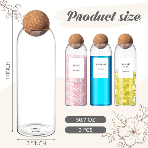 3 Pcs Laundry Room Containers 50. 7 oz Laundry Detergent Holder Glass Jars for Laundry Room Liquid Detergent Dispenser Laundry Detergent Organizer for Scent Booster Organization and Storage