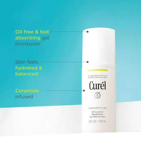 Curel Oil Control Weightless Gel Moisturizer - Fragrance-Free Gel Moisturizer for Dry, Sensitive Skin, 4 Oz