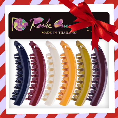 RC ROCHE ORNAMENT 6 Pcs Women's Premium Hair Plastic Banana Classic Clincher Strong Hold Ponytail Maker, Large Classic