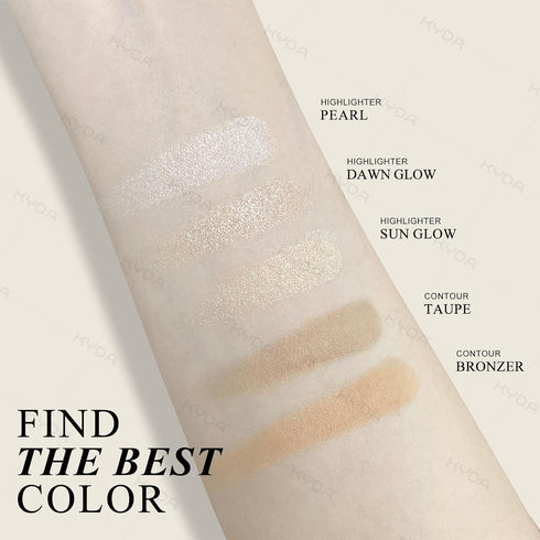 KYDA Face Highlighter Palette, High Glossy Illuminator, Natural Glow Finish, Smooth Baked Powder, SUN GLOW