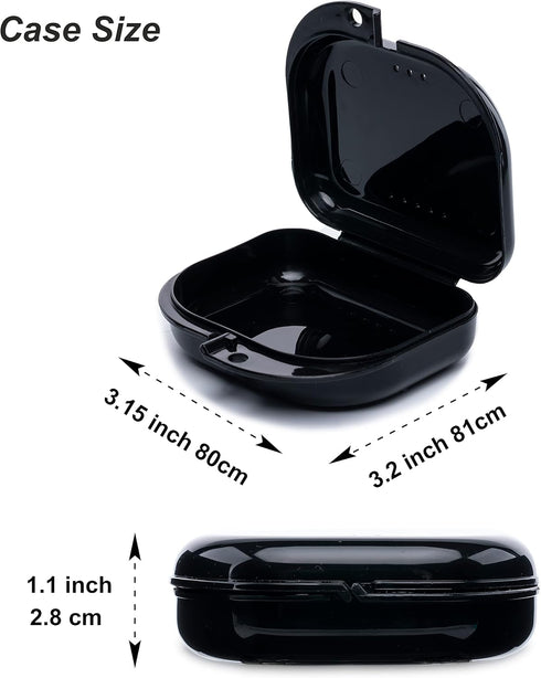 BOOMIBOO Retainer Case with Vent Holes, 4 Pcs Durable Denture Cases in Black, White, Yellow, and Blue