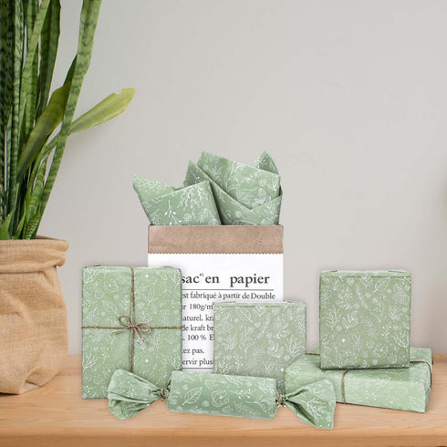AnyDesign 100 Sheets Sage Green Wildflower Tissue Paper, Bulk Floral Gift Wrapping Paper for Wedding, Birthday, DIY
