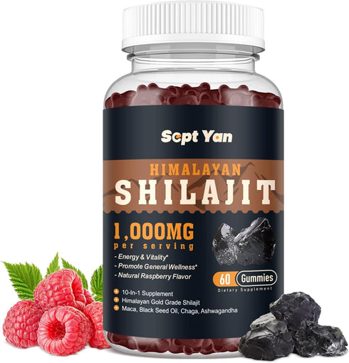 Shilajit Gummies 1000mg - Pure Himalayan Organic with Ashwagandha, 60ct for Energy and Immunity