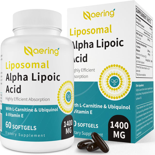 Liposomal Alpha Lipoic Acid 1400mg Softgels, ALA Supplement with 1000mg L-Carnitine, 100mg Ubiquinol & 10mg Vitamin E