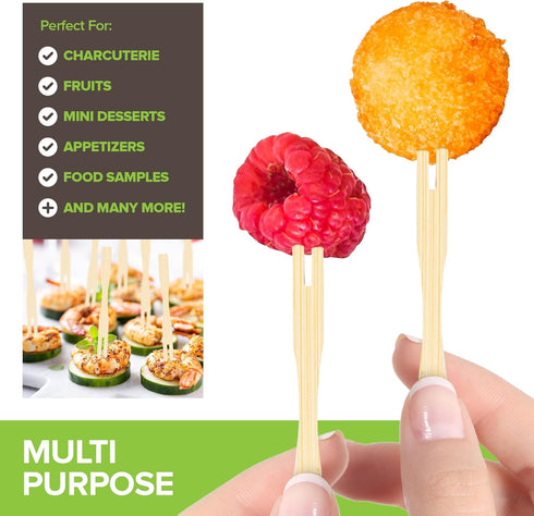 200 Bamboo Appetizer Forks, 3.5" Disposable Forks for Charcuterie and Mini Appetizers, Cocktail Picks