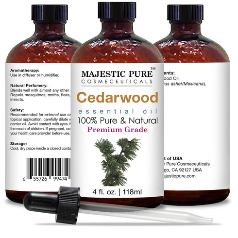 MAJESTIC PURE CEDARWOOD Essential Oil - 100% Pure and Natural, 4 Fl Oz for Hair Care and Aromatherapy