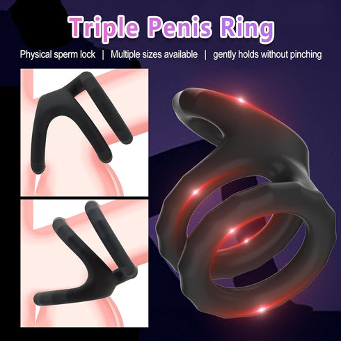 Jongait 1.22-1.41 Inch) Triple Penis Ring for Men - Black Silicone Cock Ring for Harder Longer Stronger Erections