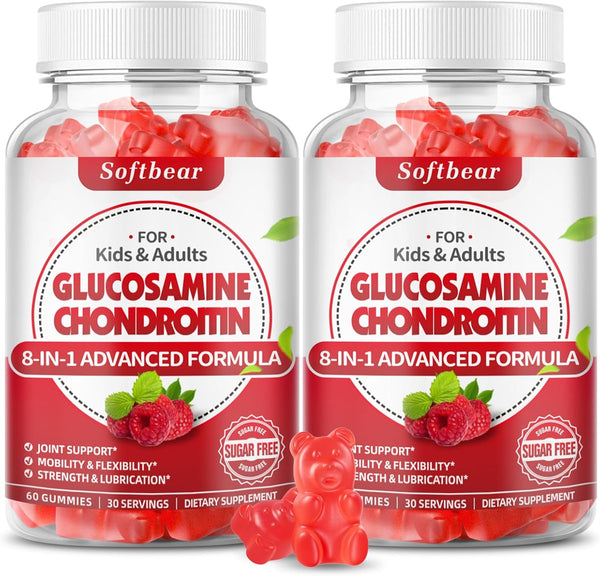Sugar Free Glucosamine Chondroitin Gummies - Extra Strength Joint Support, Raspberry Flavored, 120 Count