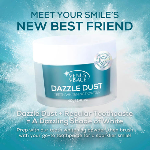 Venus Visage Dazzle Dust Teeth Whitening Powder, 40 g - Enamel-Friendly Tooth Powder for Stain Removal