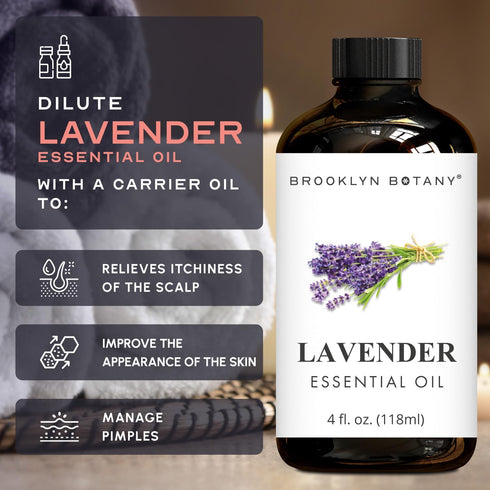 Brooklyn Botany Lavender Essential Oil - 4 Fl Oz | 100% Pure and Natural, Premium Grade with Dropper for Aromatherapy