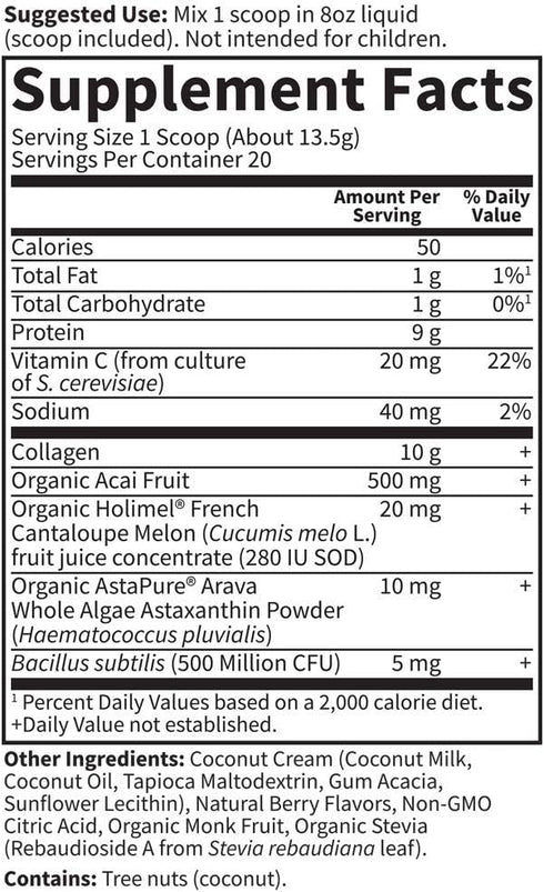 Garden of Life Grass Fed Collagen Super Beauty Powder - 20 Servings, Blueberry Acai, Collagen Powder for Women - Skin,