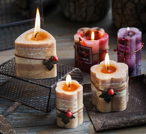 T-shin Flower Shaped Aroma Candle,Village Style Gradient Color Soy Wax Scented Candle for Table Photo Prop