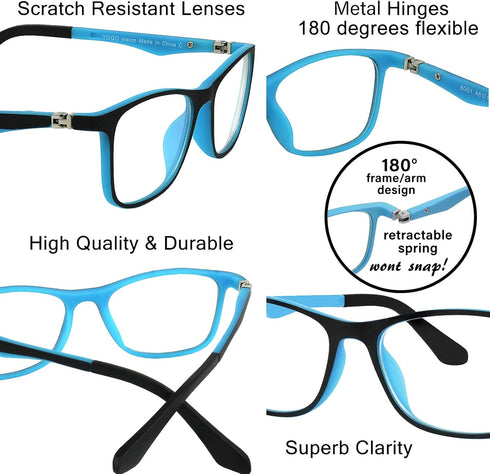 Yogo Vision Kids Blue Light Blocking Glasses, Computer Eyeglasses for Boys and Girls, Square Frames to Reduce Glare