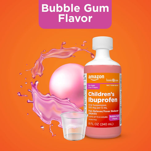 Amazon Basic Care Children's Ibuprofen Oral Suspension, 100 mg per 5 mL, Pain Reliever, 8 fl oz