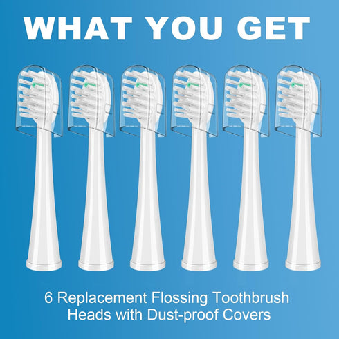 Replacement Brush Heads for WaterPik Sonic-Fusion 2.0, 6 Count with Covers for SF-01/SF-02/SF-03/SF-04 (White)