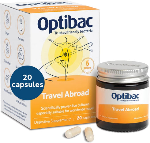 Optibac Probiotics for Travelling Abroad, 20 Vegetarian Capsules, PMP UK