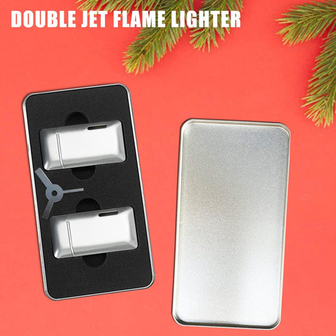 2 Pack Mini Torch Lighter Butane Refillable, Double Flame Adjustable Jet Lighter, Great Gifts for Men and Women (Silver)