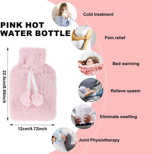 JoanofArc 0.5L Set Hot Water Bottle with Soft Cover, Small Hot Water Bag for Menstrual Pain Relief, Hand Feet Warmer