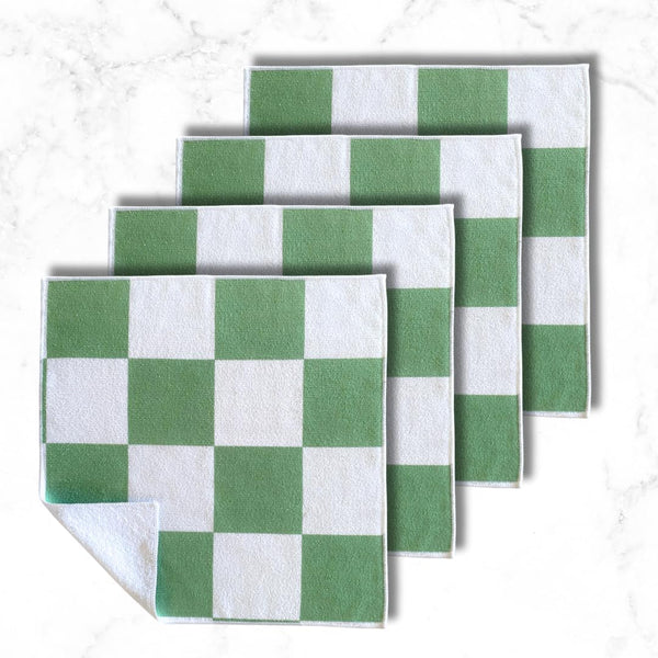 Cloak & SAGE 13" x 13" Luxury Microfiber Cleaning Cloths | Sage – 4 Pack | Premium Checkered Towels for Glass,