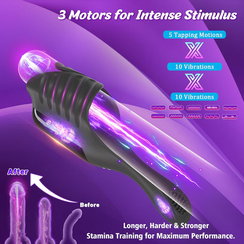 LITLLS Tapping Vibrating Male Masturbator with Bend-to-Fit Testicle Vibrator, Hands Free Penis Vibrator Stroker Trainer