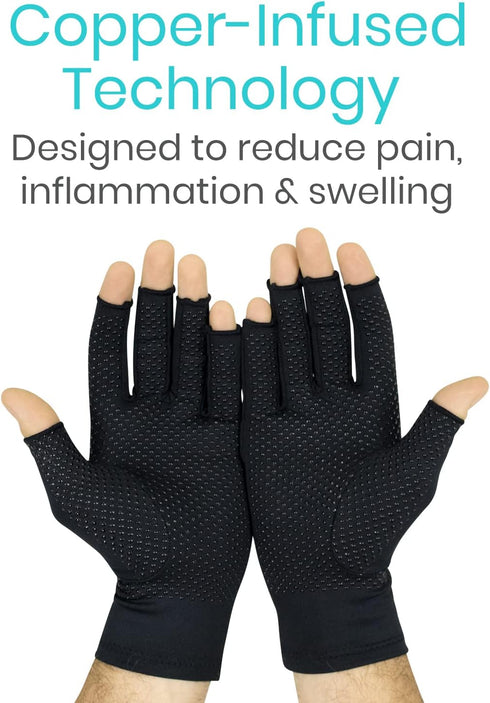 Vive Fingerless Arthritis Gloves for Men & Women, Copper Infused Fabric for Therapeutic Compression