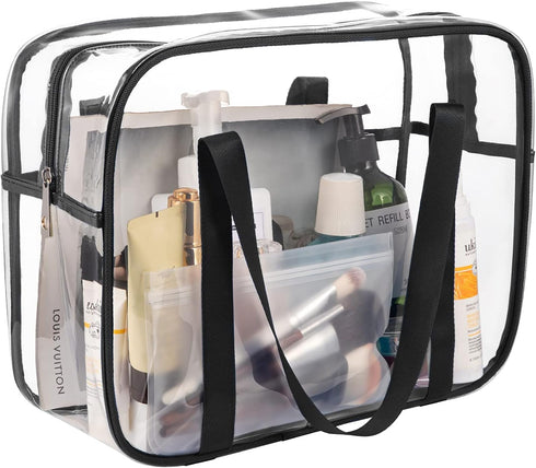 Large Clear Toiletry Bag, Thick Transparent Waterproof Cosmetic Bag, Easy Clean Diaper Case Luggage Organizer