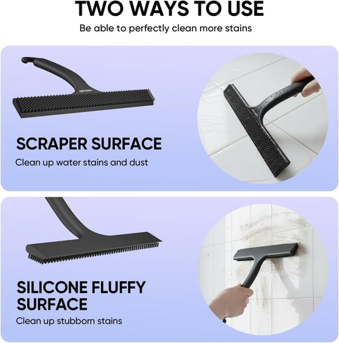Shower Squeegee for Shower Glass Door Bathroom Accessories, Dual Head Wiper Cleans Water & Hair, Silicone Blade