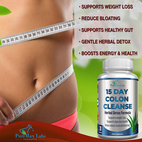 15 Day Colon Cleanse and Detox, Herbal Detox Formula for Weight Loss, Constipation Relief - Natural Safe Colon Cleanser