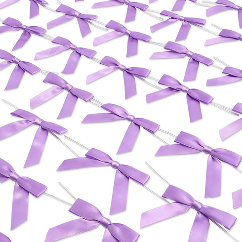 Bright Creations 100 Pack Purple Twist Tie Bows for Treat Bags, 3" Small Satin Ribbons for Craft Decoration, Gift Wrap