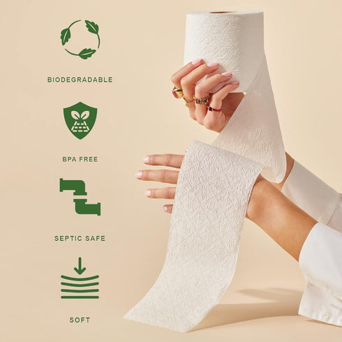 Caboo Tree Free Toilet Paper, 300 Sheets per Roll, Quick Dissolving 2 Ply, Septic Safe Bath Tissue
