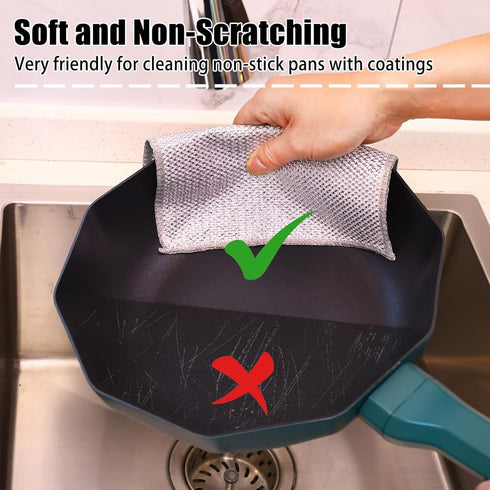 Navona 10 Pcs Steel Wire Dishcloth, Double-Layer Non-Scratch Cleaning Cloth for Cookware and Sinks