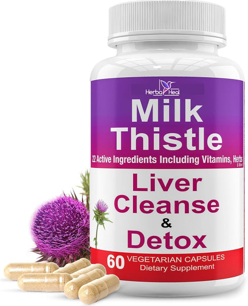 Liver Cleanse Detox Milk Thistle Supplement 1000mg, High Potency with 22 Ingredients - Natural Detoxifier & Regenerator