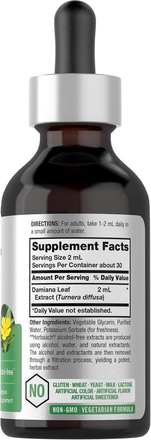 Horbaeach Damiana Leaf Herb Liquid Extract | Alcohol Free | 2 fl oz | Vegetarian, Non-GMO & Gluten Free Tincture