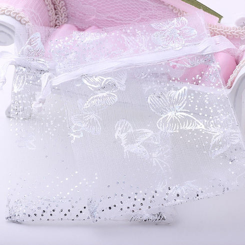 Wudygirl 100pcs Drawstring Organza Bag, 3.54X4.72 Inch, White Butterfly for Wedding Favors