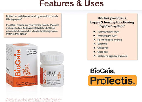 BioGaia Probiotic Chewable Tablets, 30 Count - Simple Way to Promote Digestive and Immune Health