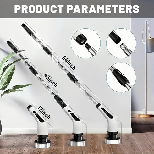 KPKJOO 9 2 Electric Spin Scrubber- Ditch The Scrubbing! Long Handle Shower Scrubber with Replaceable Heads - Speed