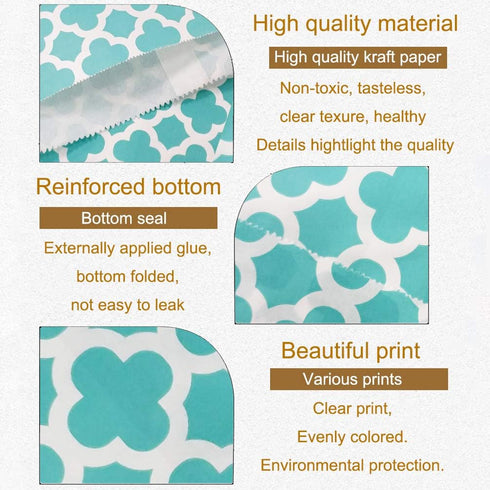 KEYYOOMY 100 Pcs Teal Blue Small Polka Dot Paper Candy Buffet Bags for Wedding & Birthday Party (5 x 7 inch)