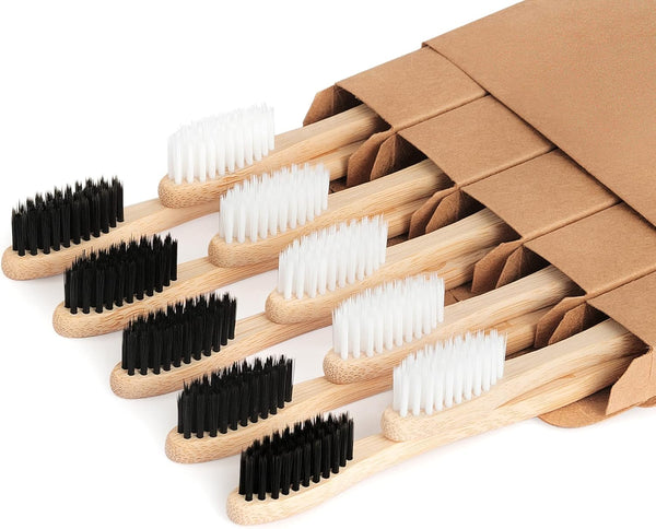 Biodegradable Bamboo Toothbrushes, 10 Piece BPA Free Soft Bristles, Natural, Eco-Friendly, Compostable