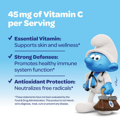 Immune 1 60 Smurfs Liquid Vitamin C for Kids Support | High Strength Kids Vitamin C Drops | Ages & Up | Vegan Non-GMO