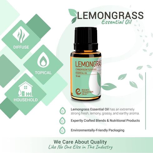 Rocky Mountain Oils Lemongrass Essential Oil - Essential Oils for Diffusers, Topical, Home - 15ml