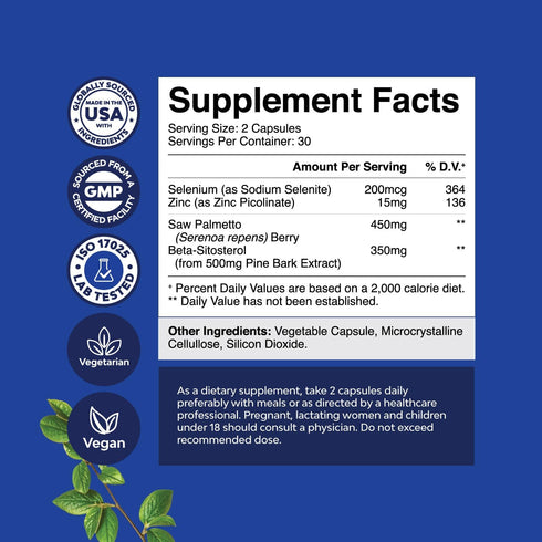 Saw Palmetto for Men with Beta Sitosterol - Saw Palmetto Extract Prostate Support Supplement for Men's Health & Better Bladder Control plus Restoring Hair Supplement for Hair Health for Men - 60ct