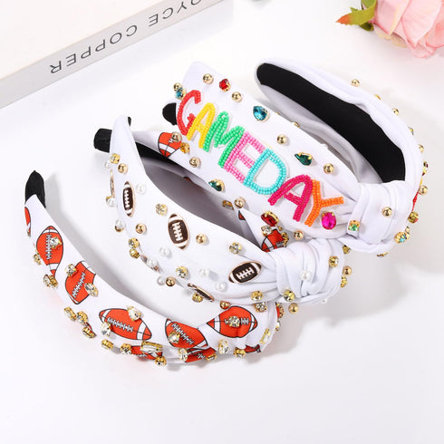NVENF Game Day Accessories for Women, Football Headband with Crystal Pearl Knotted Design