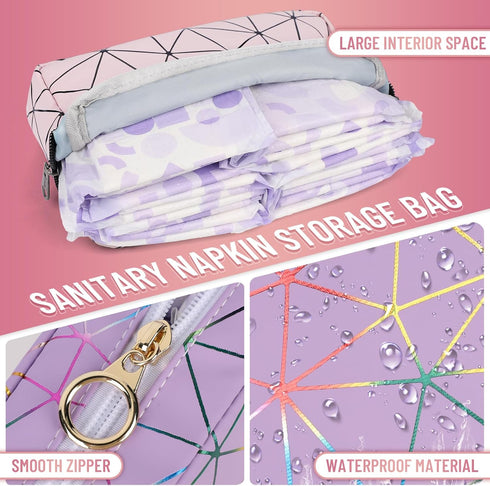 SIDESUGAR Tampon Holder for Purse Period Bag Waterproof Geometric PU Sanitary Napkin Storage Bag Portable Menstrual Cup