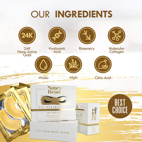 Under Eye Patches - 24K Gold Mask for Dark Circles, Anti-Wrinkle Treatment, Collagen Patch & Gel Pads, 20 Pairs
