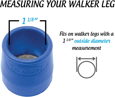 Commode, 1 1/8" (Pack 4) Top Glides Steel-Reinforced Walker, and Bath Bench Replacement Rubber Tips, Blue
