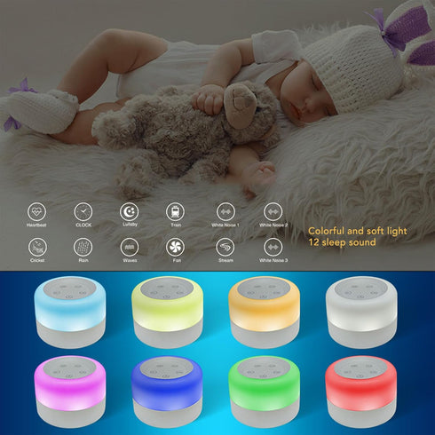 PABVZS White Noise Device Portable Sound Machine for Kids Adults Colorful Light Various Music USB Rechargeable Promote