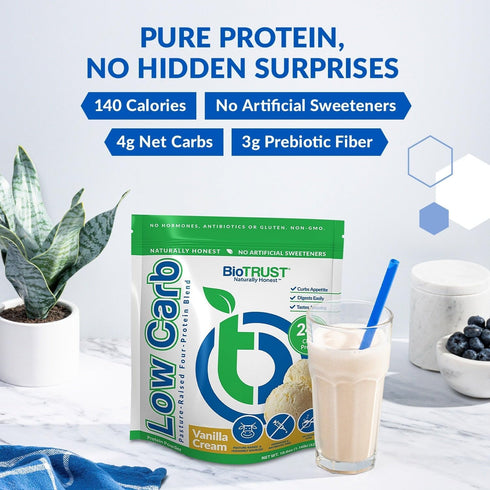 BioTrust Low Carb Protein Powder | Natural and Delicious Whey & Casein Blend from Grass-Fed Hormone Free Cows | Non