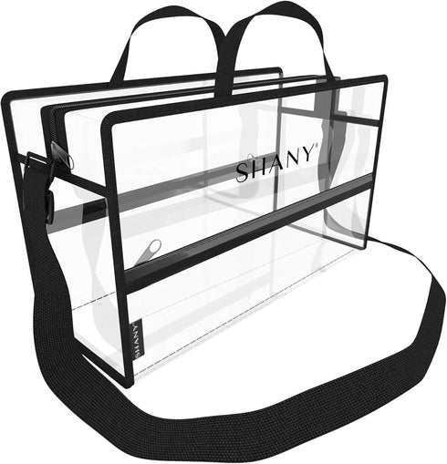 SHANY Clear PVC Water-Resistant Travel Tote Bag, Large See-Thru Bag with Adjustable Shoulder Straps and Zippered Pockets