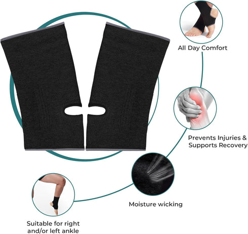 NeoTech Care Ankle Support Sleeve, Open Heel, Light, Elastic & Breathable, Medium Compression, Black, Size M