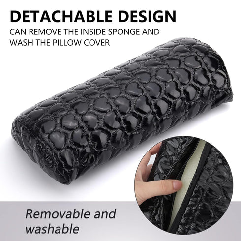 Nail Pillow Hand Rest for Nails, Detachable Washable PU Leather Cushion for Nail Art Accessories (Black)